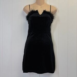Vintage Womens Y2K 90s Cocktail Velvet Fur V-Neck Mini Dress Size XS Glam Party